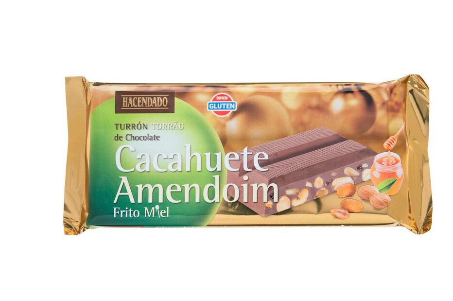 Torrão de chocolate com amendoim frito e mel da Hacendado