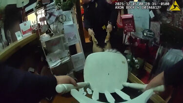 Rena invade loja de Natal e acaba com a cabeça presa numa cadeira 