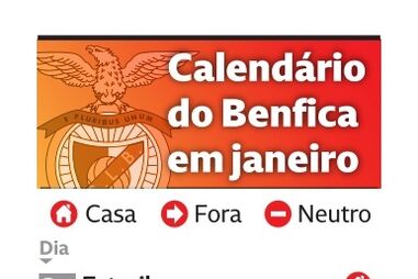 Conheça o calendário do Benfica para janeiro