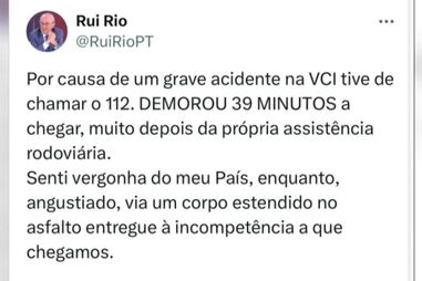 Rui Rio denuncia atraso da chegada do INEM a acidente na VCI