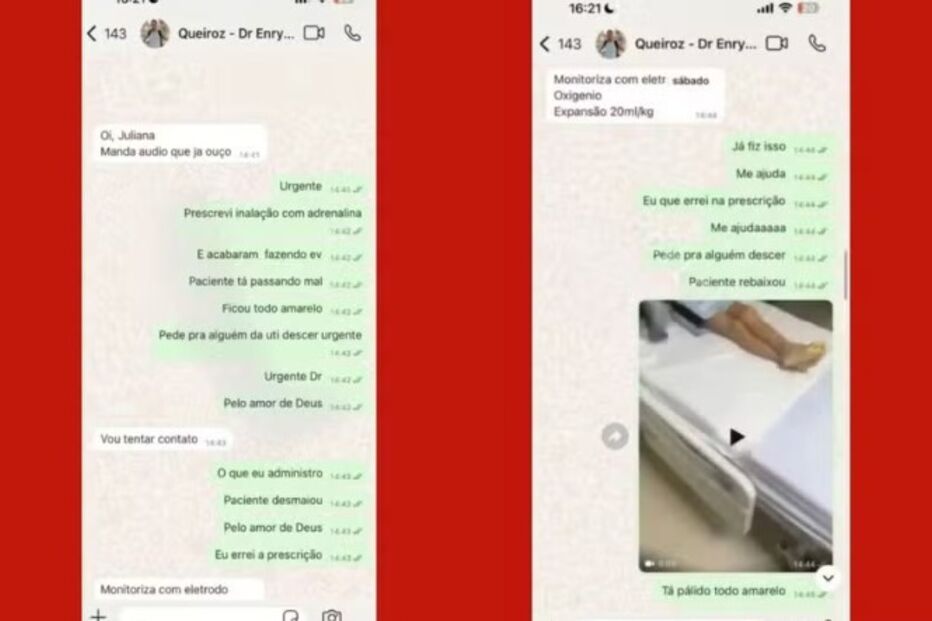 Médica admitiu o erro em conversas com o médico Enryko Queiroz