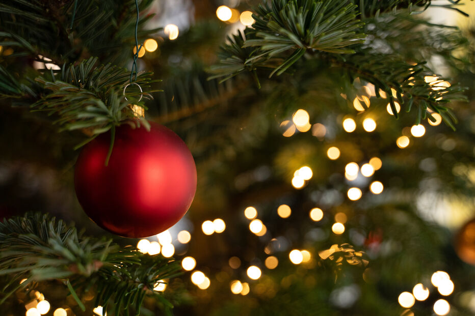 Bolas vermelhas na árvore de Natal representam maçãs 