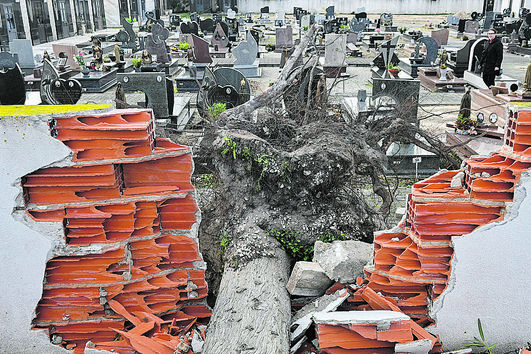 Cemitério de Garcia, na Marinha Grande, depois da passagem da depressão ‘Kristin’ 