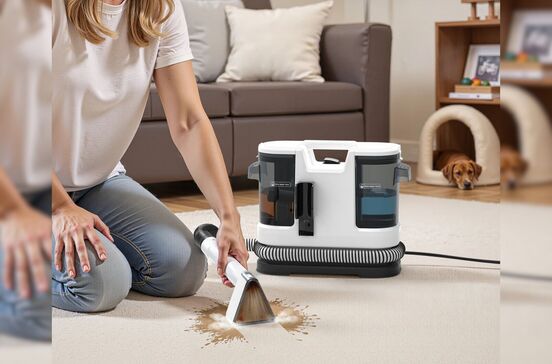 Limpeza de nódoas num tapete com aspirador Lubluelu V8