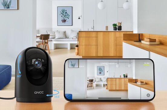 Câmara GNCC 2K para segurança doméstica e vigilância de bebés/animais, com visão noturna e cobertura 360º