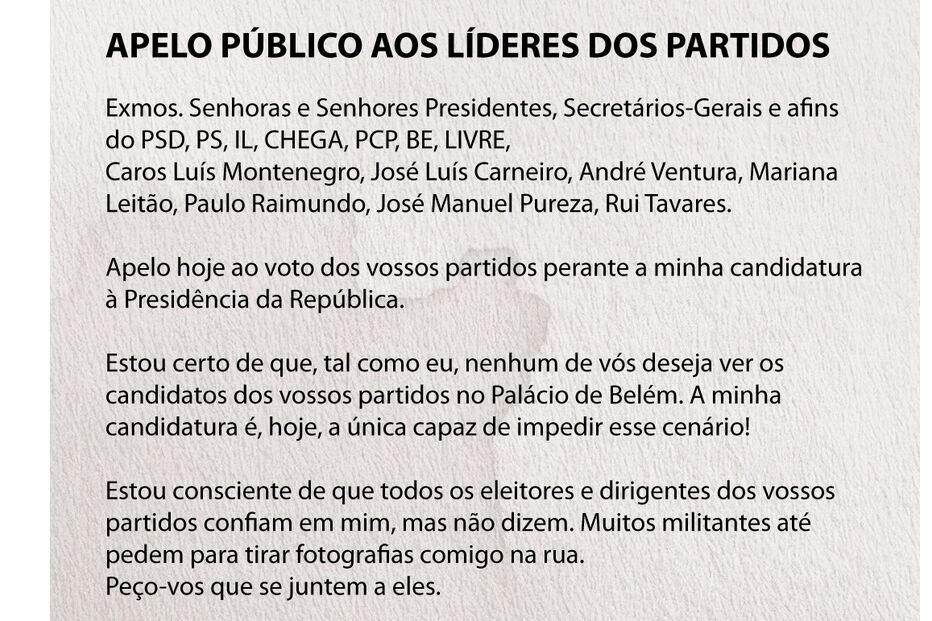 Vieira apela ao voto dos partidos na sua candidatura à Presidência