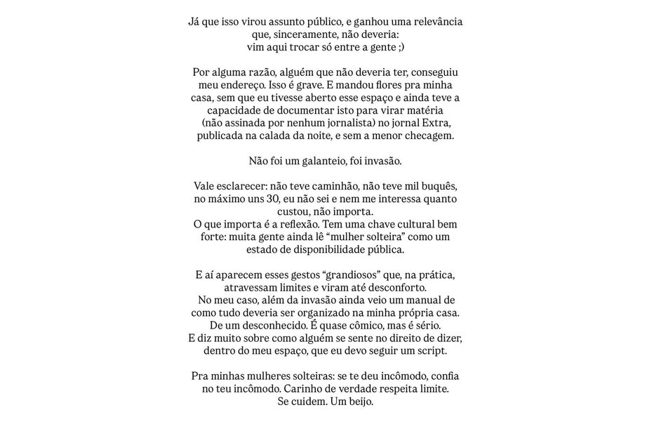 Paolla Oliveira critica invasão de privacidade após receber flores em casa