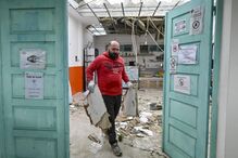 Parque de campismo em São Pedro de Moel, depois da passagem da depressão Kristin por Portugal continental,