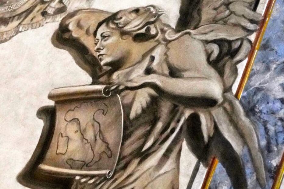 A pintura ainda com o rosto parecido com Giorgia Meloni