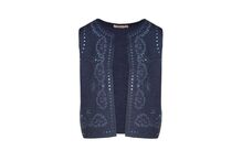 Colete azul com lantejoulas e padrão floral