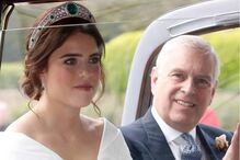 Eugenie e o Príncipe Andrew no dia do casamento real em Windsor, Inglaterra
