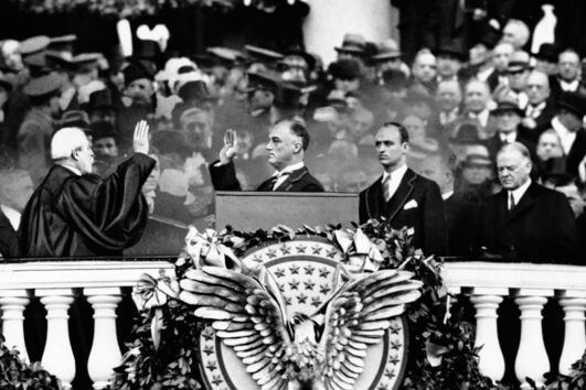 Frankin Roosevelt na tomada de posse como Presidente dos EUA em 1933
