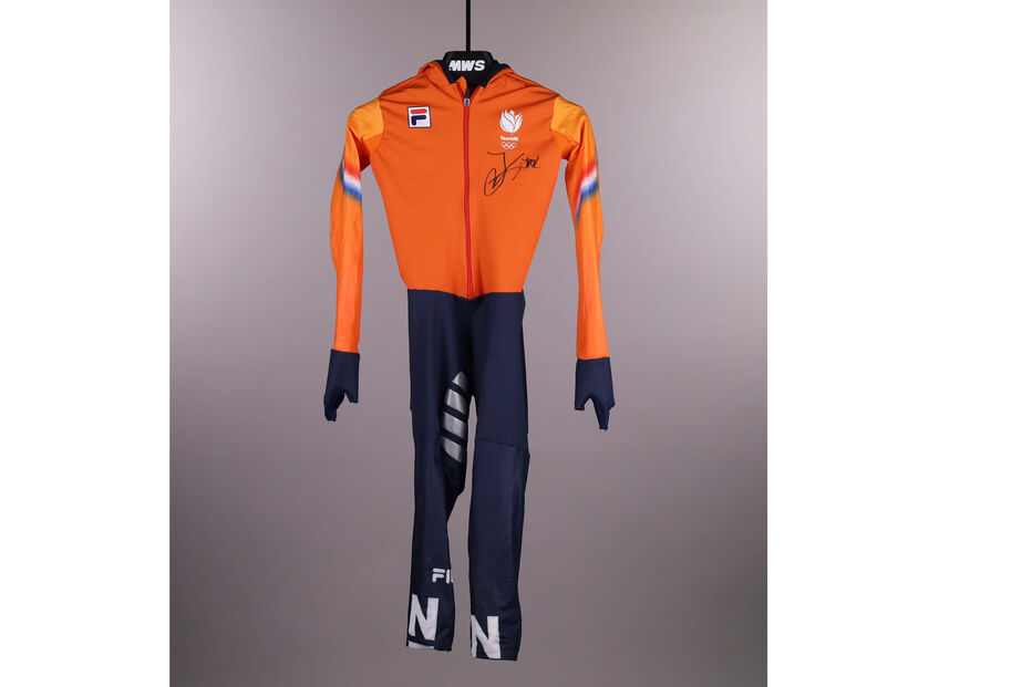 Fato de patinagem usado por Jutta Leerdam nos Jogos Olímpicos de Inverno de Milão-Cortina