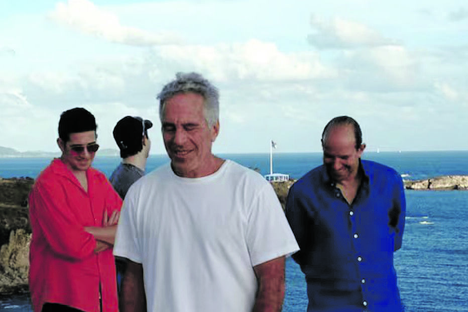Jeffrey Epstein com Howard Lutnick (secretário do Comércio dos Estados Unidos) na ilha das Caraíbas 