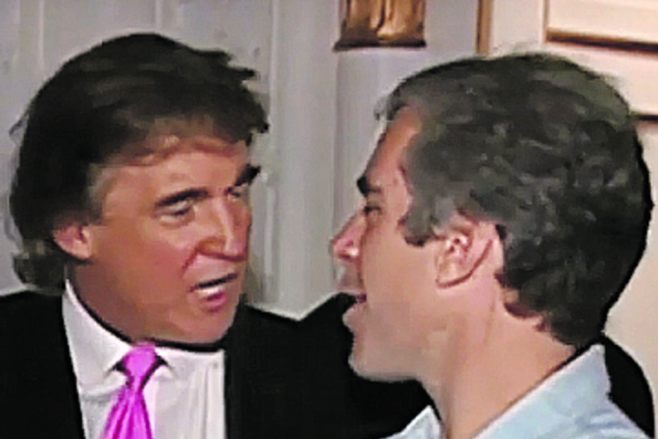 Atual presidente dos EUA à conversa com Epstein durante uma festa