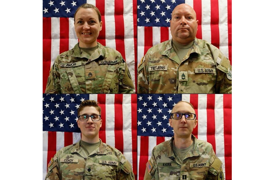 Sargento Nicole Amor e Sargentp Noah Tietjens (em cima). Sargento Declan Coady e o Capitão Coady Khork (em baixo)