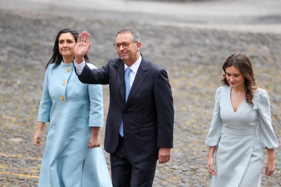 Margarida Maldonado Freitas e Luís Montenegro na tomada de posse de Seguro.
