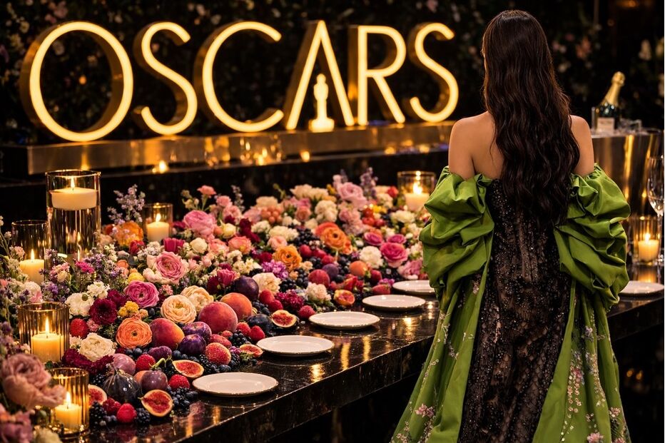 Após os Óscares, a sala revela marcas da celebração, contrastando com o glamour inicial