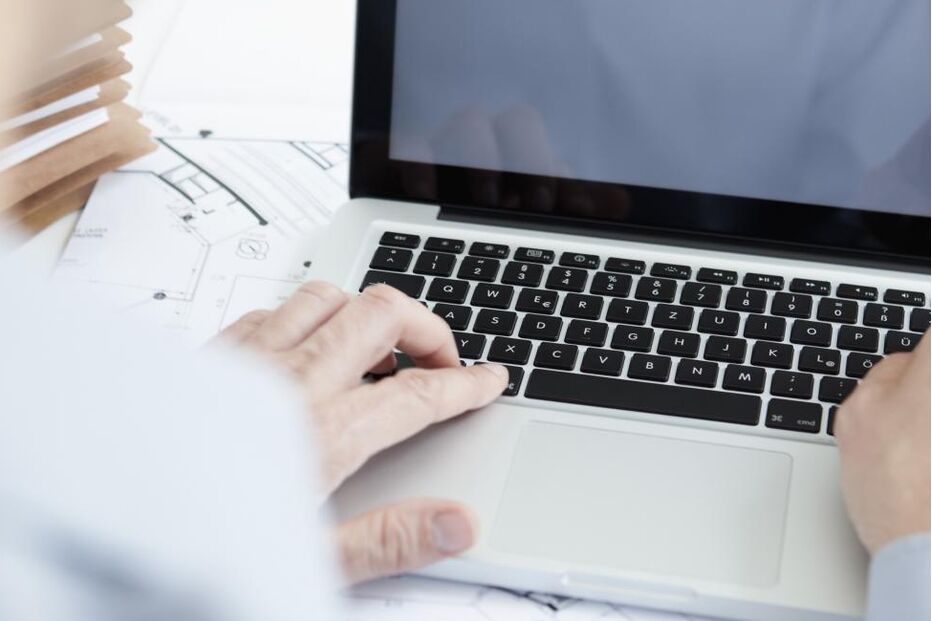 Homem trabalha num portátil com plantas. Investigação sobre pornografia infantil em creche