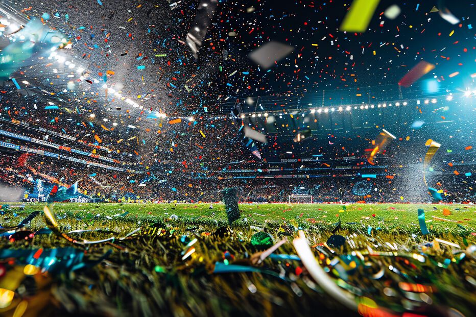 Estádio em festa com confetis a celebrar o mundial de 2026