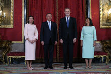 Letizia, Margarida Maldonado Freitas, Janja da Silva e Rei Felipe VI num evento oficial