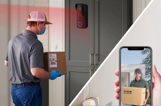 Campainha de vídeo Tuya oferece visão abrangente da entrada da habitação.
