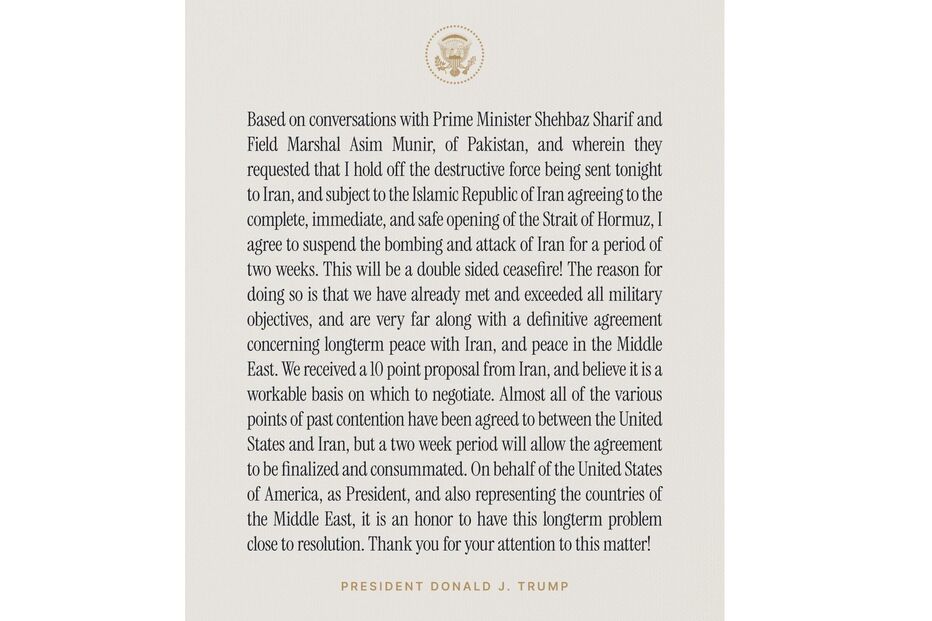 Trump aprova cessar-fogo de duas semanas no Irão e reabertura do Estreito de Ormuz