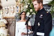 Harry e Meghan no dia do casamento real