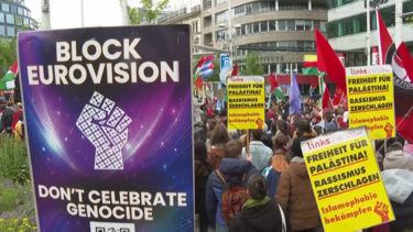 Protesto em Viena contra participação de Israel na Eurovisão reúne centenas de pessoas antes da final do concurso
