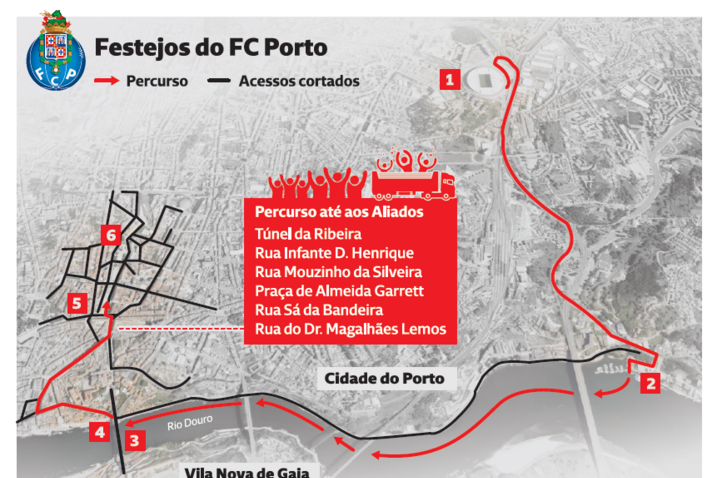 Conheça o percurso do autocarro do FC Porto durante as celebrações da conquista do título