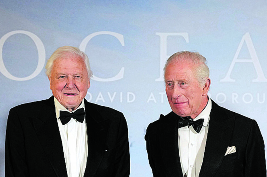 David Attenborough e Rei Carlos juntos na celebração do centenário do naturalista.
