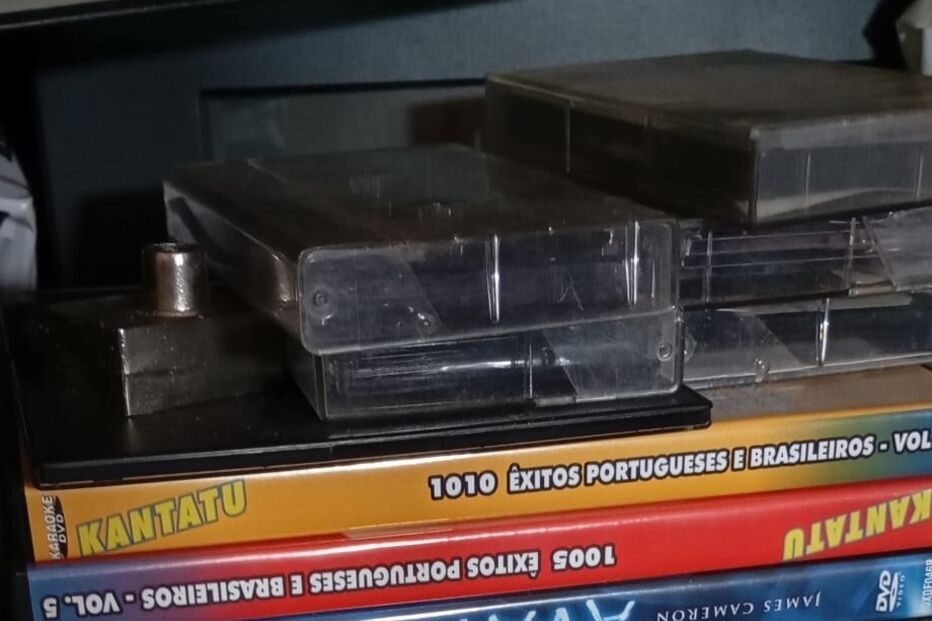 Renata tem uma vasta coleção de DVD's e cassetes em casa