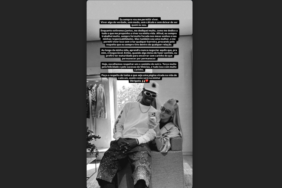 O story de Virgínia a anunciar o fim da relação com Vinícius Jr.
