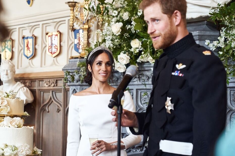 Harry e Meghan no dia do casamento real