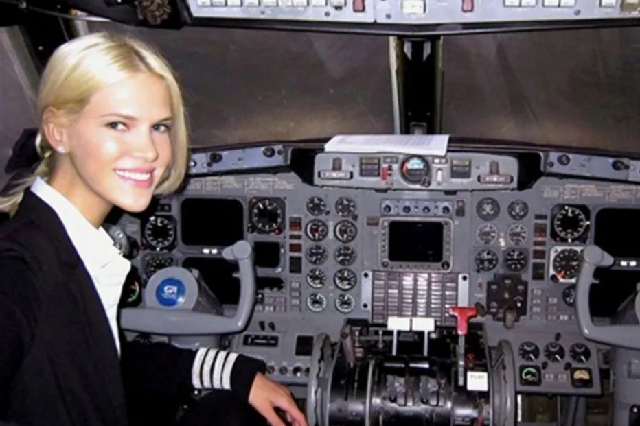 Piloto sorri na cabine de um avião