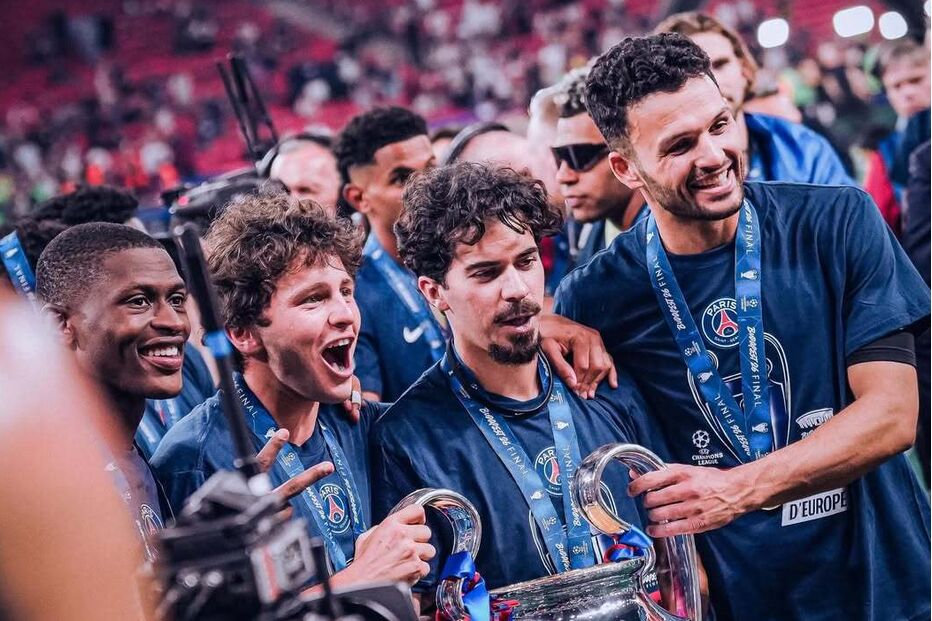 João Neves, Nuno Mendes, Vitinha e Gonçalo Ramos na conquista da Liga dos Campeões