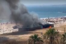 Incêndio deflagra em bar na praia do Dragão Vermelho na Costa da Caparica 
