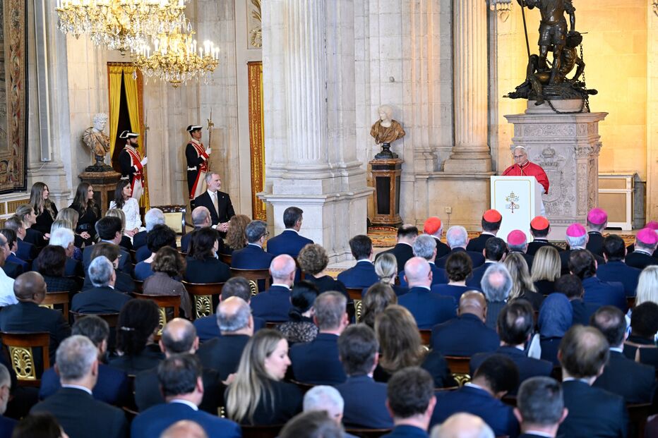 06/06/2026- : Leão XIV discursa no Palácio Real espanhol. Foi recebido por altas figuras de Estado e da Igreja Católica em Espanha