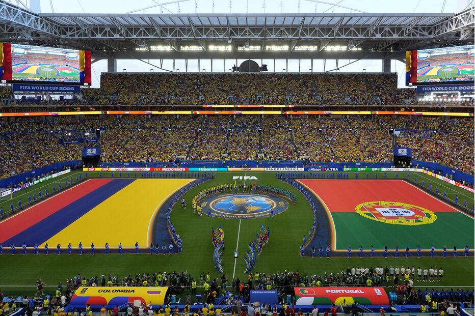 Bandeiras de Portugal e da Colômbia no Mundial 2026
