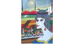 Retrato de mulher com ninho na cabeça, paisagem rural ao fundo, assinado A. Reu