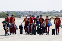 Seleção espanhola à chegada a Madrid após vencer Mundial