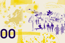 200 euros com design europeu e pessoas em parque