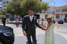 Gonçalo Ramos e Margarida Amaral chegam à igreja em Faro