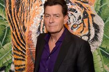 Charlie Sheen posa com um mosaico de tigre