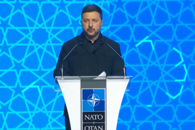 Presidente ucraniano,  Volodymyr Zelensky, durante discurso no primeiro dia da Cimeira da Nato 36ª, que arrancou esta terça-feira em Ancara, capital da Turquia