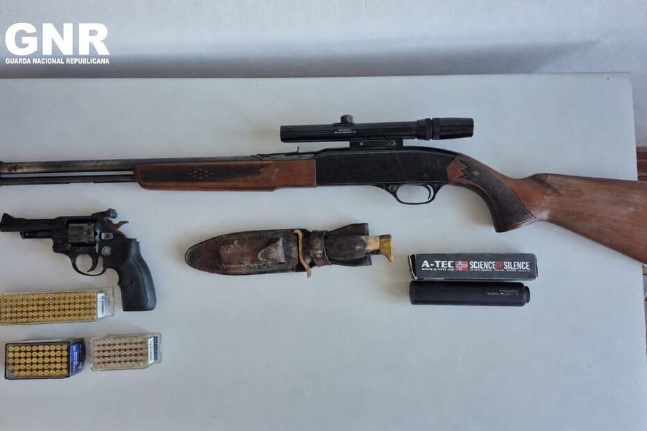 Armas e munições apreendidas ao idoso suspeito