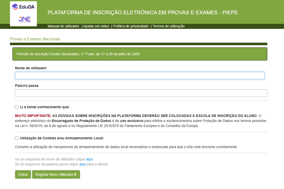 Inscrição na segunda-fase através da Plataforma de Inscrição Eletrónica em Provas e Exames 