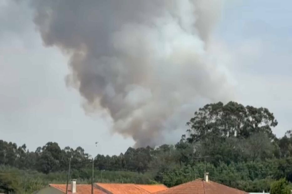 Fumo denso sobe no céu sobre Ovar devido a incêndio florestal