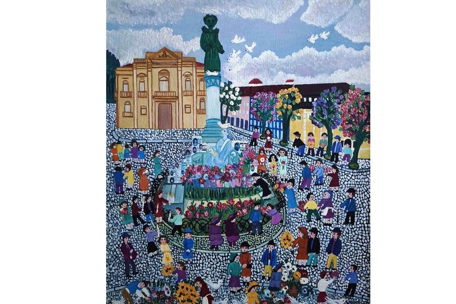 Pintura Naïf retrata a Praça da Matriz, em Vila Nova de Gaia