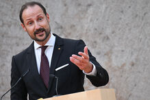 FILED - 21 October 2024, Berlin: Haakon, then Crown Prince of Norway, speaks during a celebration marking the 25th anniversary
